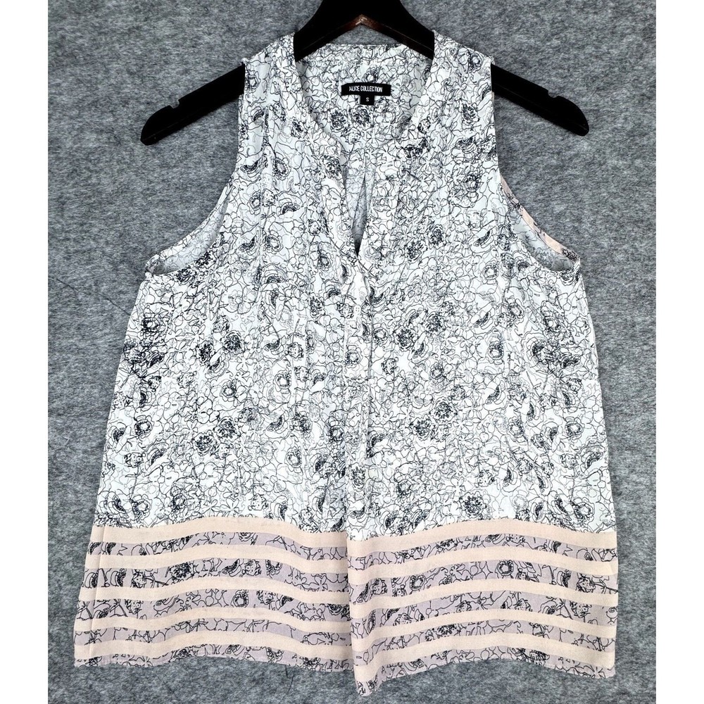 Alice Collection Women White with Pink and White Sleeveless Blouse - Size Small